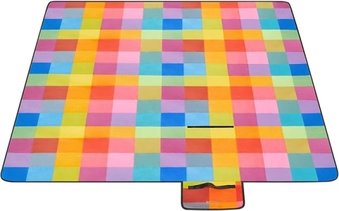 SONGMICS Unisex SONGMICS GCM61C Fleece Picnic Blanket 195 x 150 cm Waterproof, Bunte Karomuster, UK