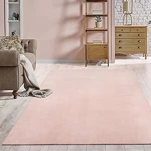 the carpet Relax Rug, Modern, Fluffy, Short Pile, Non-Slip Underside, Washable up to 30°C, Super-Soft, Fur Look, Blush, 80 x 150 cm