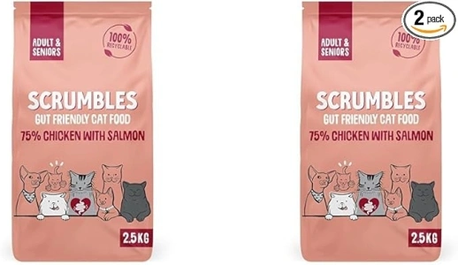 Scrumbles All Natural Dry Cat Food With Chicken and Fresh Salmon, High Protein Food for Adults And Seniors, 2.5 Kg,pink bag (Pack of 2)