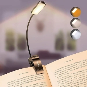 Gritin 9 LED Clip on Book Light, 3 Eye-Protecting Modes Flexible Reading Light Book Lamp (Warm&Cool White Light) -Stepless Dimming, Rechargeable, Long Battery Life, 4-Level Power Indicator