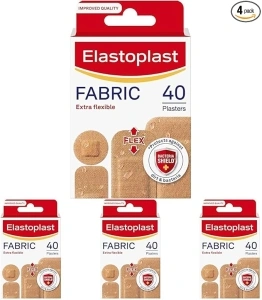 Elastoplast Extra Flexible Fabric Plaster Strips (40 Pieces), Extra Flexible Fabric Plasters, Breathable Plasters, Flexible Large Plasters (Pack of 4)