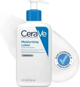 CeraVe Moisturising Lotion, with hyaluronic acid and 3 essential ceramides, Daily Face & Body Moisturiser for Dry to Very Dry Skin (Packaging may vary) 236 ml (Pack of 1)