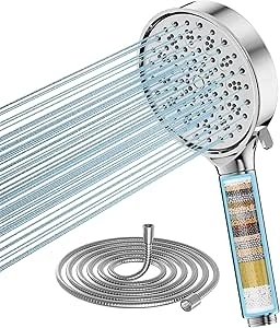 Cobbe Hard Water Filter Shower Head and Hose with 20 Stage Filter, 6 Spray Jet Modes High Pressure Bathroom Shower Head, Large Powerful Handheld Showerhead for Residual Chlorine Remove