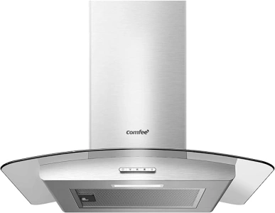 COMFEE' Chimney Cooker Hood 60cm GLAV17SS-60 with LED Light & Glass Extractor Hoods, 600mm Kitchen Extractor Fan - Stainless Steel