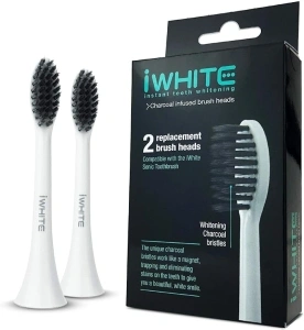 iWhite Replacement Toothbrush Heads Charcoal Infused - Electric Tooth Brush Heads for iWhite Sonic Toothbrush - Activated Charcoal Infused Bristles for Plaque Removal & Instant Teeth Whitening, 2 Pack