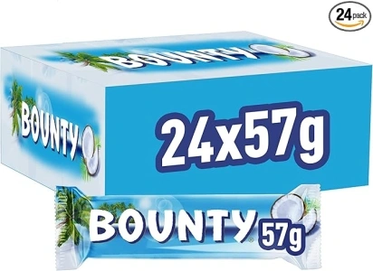 Bounty Coconut Milk Chocolate Duo Bar Bulk Box, Chocolate Gifts, 24 Bars of 57g