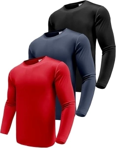 Men's 3 Pack Performance Long Sleeve T-Shirts, Dry Fit UPF 50+ Sun Protection Shirts, Athletic Gym Workout Shirts for Running