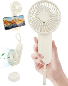 KALAHOL 6000mAh Mini Handheld Fan 6-20H, 4 Speeds USB Hand Fan, 180° Foldable, Rechargeable Battery, Power Bank Function, Portable Fan Handheld with Lanyard, Desk Fans for Home Office Travel - White