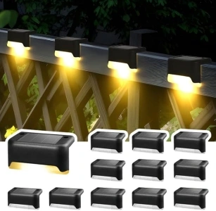 Solpex Solar Lights for Outdoor, 12 Pack Stair Lights, Waterproof LED Lights for Outdoor Stairs, Steps, Fence, Yard, Patio, Gutter, Pathway, Decoration(Black,Warm White)