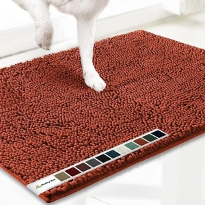 Muddy Mat® Shown ON TV Highly Absorbent Microfiber Door Mat and Pet Rug Non Slip Thick Washable Area and Bath Mat Soft Chenille for Kitchen Bathroom Bedroom Indoor and Outdoor - Orange Large 35