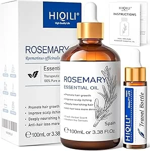 HIQILI 100ML Rosemary Oil for Hair Growth, Included 10ML Travel Bottle, 100% Pure for Hair Strengthening, Hair Loss, Dandruff, Add to Shampoo, Conditioner -3.38 Fl. Oz