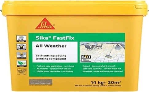 Sika FastFix All Weather Self-Setting Paving Jointing Compound, Deep Grey, 14kg - 20 sq. m & Patio Seal Paving Sealer, Clear 5 Litre