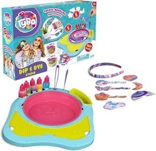 Tybo 1664 Dip and Dye Studio, Accessories Included Easy to Use Arts and Crafts Tie Dye Water Marbling Kit, Customisable Hairband, Clips and Necklaces, Creative Fun Suitable Boys and Girls Age 8+