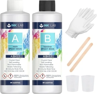 INK LAB Epoxy Resin Kit 16oz/474ml Clear Crystal Resin Kit for Beginners Casting Resin Kit for Crafts Jewelry Making with Sticks Gloves Measuring Cups