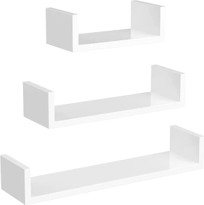 SONGMICS Floating Shelf Set of 3, Wall Shelves, 30/45/60 cm, Decorative Shelves, Each Shelf Holds up to 10 kg, for Living Room, Home Office, Bathroom, Kitchen, Cloud White LWS66W