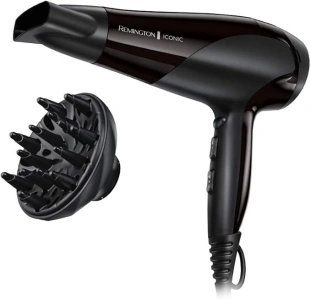 Remington Hair Dryer Ionic (Powerful, Fast Professional Styling, Diffuser, Concentrator, Ionic Conditioning for Frizz Free Hair, 3 Heat / 2 Speed Settings, Cool Shot, 2200W, Black) D3198