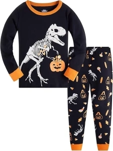 Boys Pyjamas Halloween Glow in The Dark Costumes for Kids Skeleton Bones Nightwear Cotton Toddler Clothes Girls Sleepwear Unisex 2 Piece Outfit Pjs Sets 1-12 Years