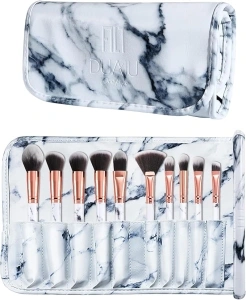 Makeup Brushes DUAIU 10PCS Grey Marble Makeup Brush Set Professional Premium Synthetic Make Up Brushes for Foundation, Powder, Contour, Concealers, Blush (10 Count with Bag)