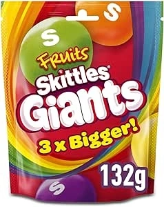 Skittles Giants Vegan Sweets, Fruit Flavoured Sharing Bag, Pouch 132g