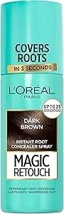 L'Oréal Magic Retouch Instant Root Concealer Spray, Ideal for Touching Up Grey Root Regrowth, Easy Application, Lightweight Formula, Colour: Dark Brown, 75ml