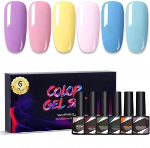 Gel Nail Polish Set, 6 Colors Spring Summer Nail Polishes Set Candy Macaroon Pink Blue Purple Yellow Soak Off UV LED Lamp Nail Gel Polish Nail Art Manicure Kit Mother's Day Gifts for Women (8.5ML/PC)