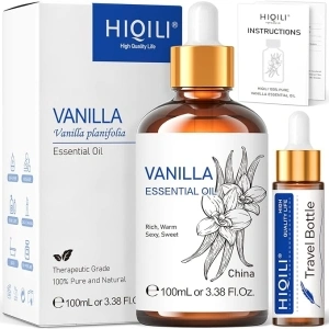 HIQILI Vanilla Essential Oil-Strong Fragrance and Lasting for Diffuser,Body Bath,Candle Making -3.38 Fl Oz