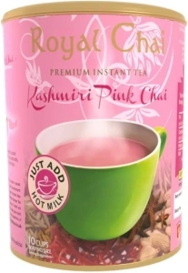 Royal Chai | Kashmiri Pink Chai Sweetened Tub | 400g | Premium Instant Chai | Makes 20 cups