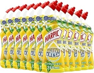 Harpic Active Fresh Toilet Cleaning Gel, Citrus Zest , Pack 12 x 750 ml, Infused with Essential Oils, Kills 99.9% of Bacteria, Toilet Cleaner