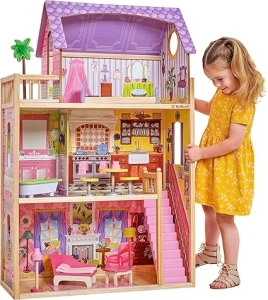 KidKraft Kayla Wooden Dolls House with Furniture and Accessories Included, 3 Storey Play Set for 30 cm/12 Inch Dolls, Kids' Toys, 65092 - Amazon Exclusive