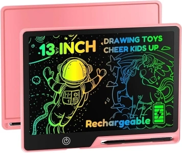 POPERFUN 13 Inch Pink LCD Writing Tablet with Lock for Adult Kids Erasable Reusable Electronic Drawing Pad Doodle Board…