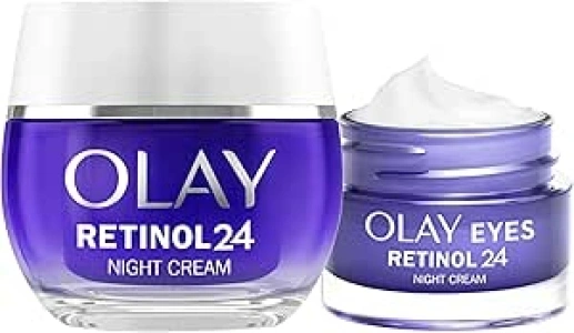 Olay Retinol 24 Night Cream Face Moisturiser 50ml + Eye Cream for Dark Circles 15ml. Skin care with Antioxidant Vitamin E Overnight Anti-Ageing Skin Care