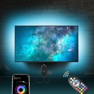 LED TV Backlights Color Changing RGB for 55'-70' TV mirror, PC, App control Sync to music, Bias lighting, 5050 LED Strips lights, USB Powered for Anddriod and iOS(4m + 1m Corner Cords)