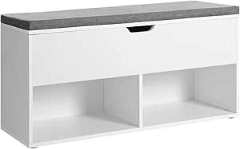 VASAGLE Shoe Bench, Storage Bench with 2 Open and 1 Closed Compartments, Shoe Shelf, Padded Seat, for Entrance Corridor Bedroom, 100 x 30 x 48 cm, White LHS21WT