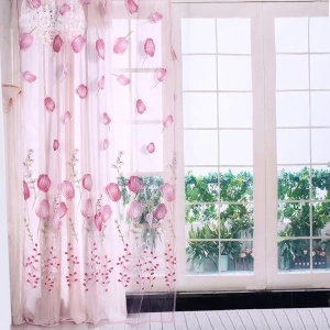 Zerodis 100x200 cm Colorful Tulips Printing Window Curtains Sheer Drape Tulle Draperies for Balcony Living Room Bedroom Kitchen Decorations(Pink)