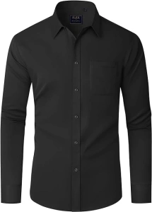 J.VER Mens Dress Shirt Stretch Plain Business Casual Long Sleeve Formal Shirt with Pocket S-6XL