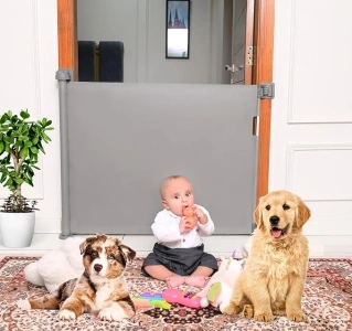 CARYSSA Retractable Stair Gate-Transparent Mesh Baby Gate-Stair Gate for Dog width is 180cm-Stair gate for baby is easily operated for Indoors & Outdoors-The easily installable Retractable Baby Gate