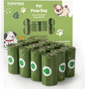 Topfree Poo Bags for Dog Waste, 12 Rolls 180 Dog Poop Bags, Super Strong 100% Leak Proof Biodegradable Dog Poo Bags (Green)