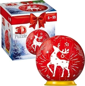 Ravensburger Red Reindeer Festive Christmas Tree Bauble Decoration 3D Jigsaw Puzzle Ball for Kids Age 6 Years Up - 54 Pieces - No Glue Required