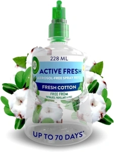 Air Wick Aerosol-Free Automatic Air Freshener Spray Refill, Fresh Cotton, Pack 1 x 228ml, 24x7 Active Fresh Odour Neutraliser, Lasts Up to 70 Days, Air freshener For Home