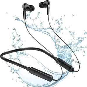 Deep Bass Wireless Earbuds, in-Ear Bluetooth Earphones with Noise Cancelling Microphone, Lightweight Neckband Headset, IPX7 Waterproof Sweat Resistant Headphones, 10 Hours Playtime