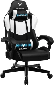 LUCKRACER Gaming Chair, Massage Ergonomic Computer Chair with Footrest and Lumbar Support High Back Height Adjustable Gaming Chair with 360°-Swivel Seat and Headrest for Home Office (Massage, White)