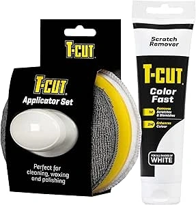 T-Cut CSW150 Colour Fast White Car Wax Polish Scratch Remover Colour Enhancer - 150g plus a Wax Applicator Set with Handle* 6 Colours Available