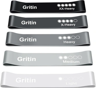 Gritin Resistance Bands, [Set of 5] Skin-Friendly Resistance Fitness Exercise Loop Bands with 5 Different Resistance Levels - Carrying Case Included - Ideal for Home, Gym, Yoga, Training