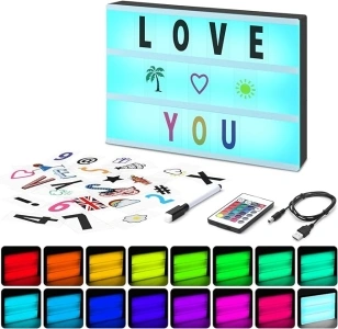 A4 Cinema Light Box with 311 Number Letters Symbols, 16 Colurs Light Up Box Sign with Remote, LED Marquee Light Box DIY Cinematic Message Board Decoration for Birthday Wedding Party Festival