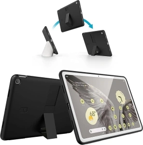 Speck Google Pixel Tablet 2023 Case and Stand - Full Back, Thin, Scratch Resistant, Drop Protection & Adjustable Kickstand - Works with Google Pixel Charging Speaker Dock - Black & White StandyShell