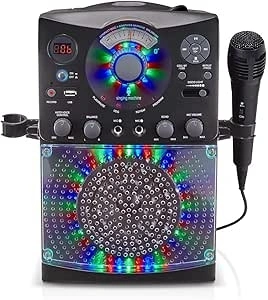 Singing Machine SML385UBK Bluetooth Karaoke System with LED Disco Lights, CD+G, USB and Microphone - Black