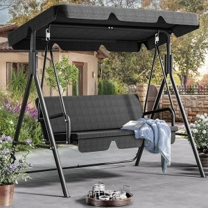 YITAHOME Canopy Swing Chair, 3 Seater Garden Swing Seat Chair, Outdoor Swinging Chair Bench with Adjustable Canopy & Removable Cushion for Patio Poolside Porch, 270KG Loadable,170 x 110 x 153cm, Black