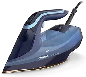 Philips Domestic Appliances Azur 8000 Series Steam Iron - 55 g/min Continuous Steam, 240 g Steam Boost, 3000 W, OptimalTEMP Technology, SteamGlide Elite, Light Blue (DST8020/26)