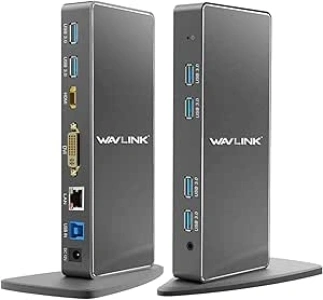 WAVLINK USB 3.0 Laptop Docking Station Dual Monitor, Displaylink Dock Mirror & Extend Mode for Windows,MacOS, ChromeOS,Ubuntu 20.04,22.04 (HDMI/DVI&VGA, 6xUSB 3.0, Gigabit Ethernet, Audio)