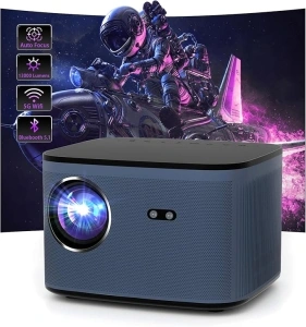 WISELAZER Video Projector 5G WiFi Bluetooth Native 1080P Support 4K, Built-in Dust Filter/AirPlay/Miracast/4-Point Keystone/Zoom, Home Cinema HD Projectors for Smartphone (H9 Blue)